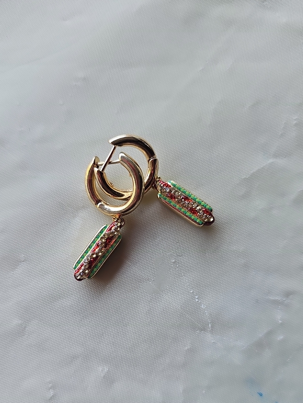 BaubleBar Gold Hoop Earrings with Green and Pink Crystal Dangles
